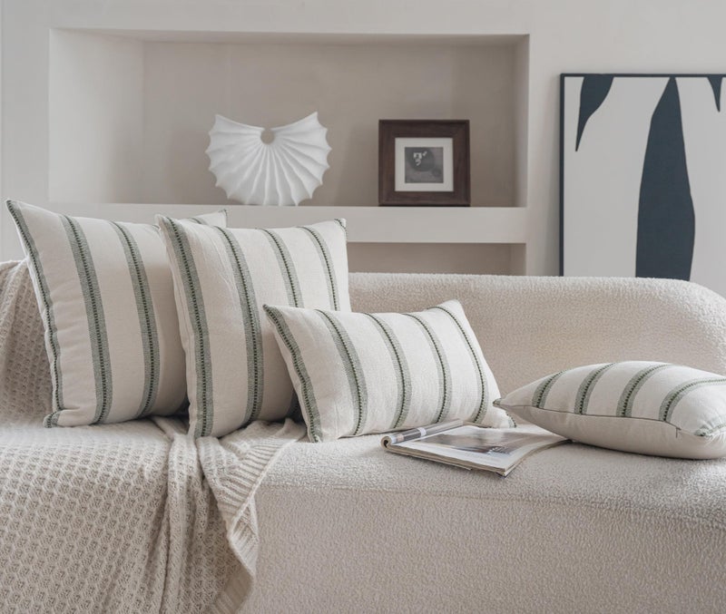 Cethom Boho Throw Pillow Covers 20x20 Set of 2, Olive Green Striped Decorative Pillow Cases for Couch Chair Bed, Textured Farmhouse Modern Accent Cushion Covers for Living Room Bedroom Sofa Home Decor - Image 5