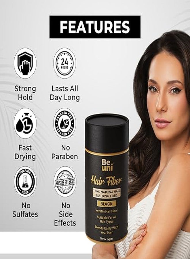 Beuni Hair Fibers for Thickening Undetectable & Natural - Completely Conceals Hair Loss in 15 Sec - Thickener & Topper for Fine for Women & Men Hair Fibre Black-15gm - Image 5