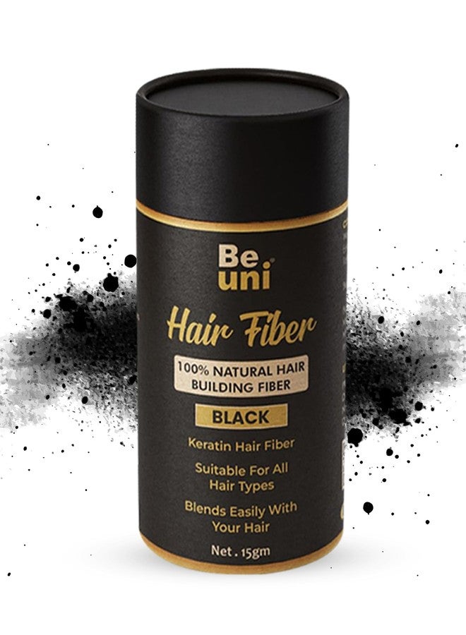Beuni Hair Fibers for Thickening Undetectable & Natural - Completely Conceals Hair Loss in 15 Sec - Thickener & Topper for Fine for Women & Men Hair Fibre Black-15gm - Image 1