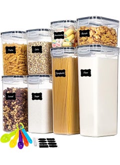 Airtight Food Storage Container Set, 8 Pcs Clear Food Storage Container with Lid, BPA-free Cereal and Snack Containers with Lables and Small Spoon for Kitchen Pantry Organization and Storage