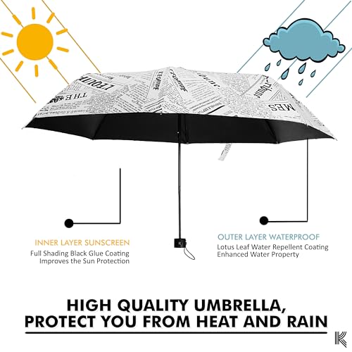 Kraptick News-Paper Printed Umbrella, Umbrella for Rain, Wind Proof Umbrella, Water-Proof Umbrella for Men/Women/Boys/Girls/Kids, Travel Umbrella with Manual Mechanisms for Open and Close (White) - Image 2