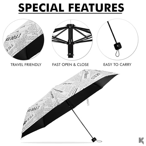 Kraptick News-Paper Printed Umbrella, Umbrella for Rain, Wind Proof Umbrella, Water-Proof Umbrella for Men/Women/Boys/Girls/Kids, Travel Umbrella with Manual Mechanisms for Open and Close (White) - Image 3