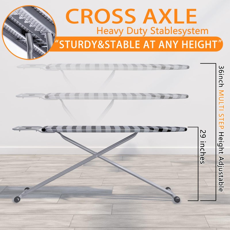 Jakeefud Ironing Board 13" X 43" W/Height Adjustable,Safety Iron Rest,Extra Heavy Cover,Heat & Scorch Resistant Fabric, Anti-Skid Feet,Easy to Fold - Image 4