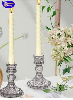 HQ-GAMING Clear Glass Candlestick Holders,2pcs Set Include Taper Candle Holders and Stripe Candle Holders,Two Style for Formal Events, Wedding, Festival,Church, Party & Festival Decoration  - Image 1