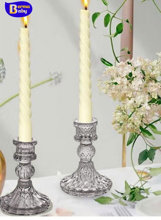 HQ-GAMING Clear Glass Candlestick Holders,2pcs Set Include Taper Candle Holders and Stripe Candle Holders,Two Style for Formal Events, Wedding, Festival,Church, Party & Festival Decoration  - Image 1