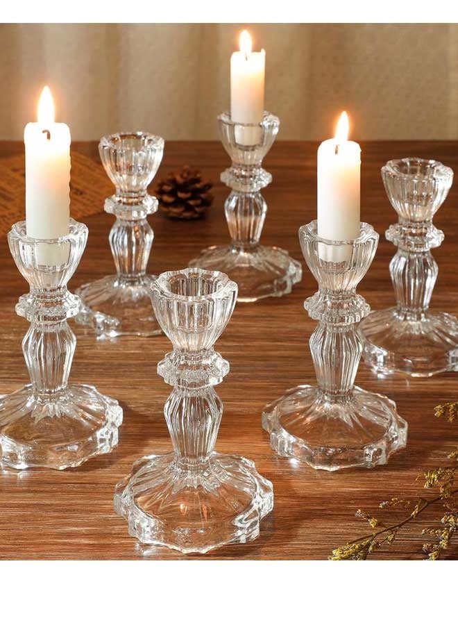 HQ-GAMING Clear Glass Candlestick Holders,2pcs Set Include Taper Candle Holders and Stripe Candle Holders,Two Style for Formal Events, Wedding, Festival,Church, Party & Festival Decoration  - Image 2