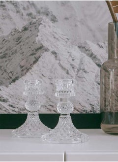 HQ-GAMING Clear Glass Candlestick Holders,2pcs Set Include Taper Candle Holders and Stripe Candle Holders,Two Style for Formal Events, Wedding, Festival,Church, Party & Festival Decoration  - Image 4