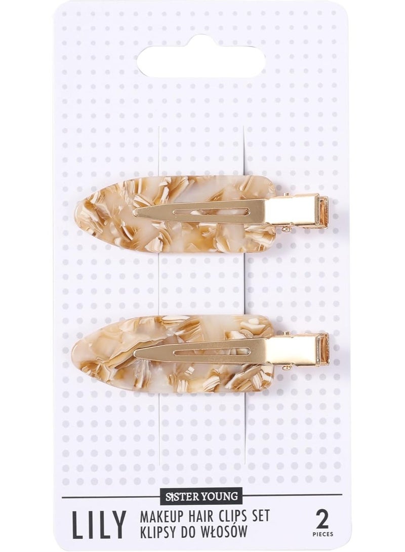 Sister Young LILY Hair Clips for Makeup & Hair Styling, Crimp-Free No Crease Hair Clips, 2 Pieces (Milk Apricot) - Image 1