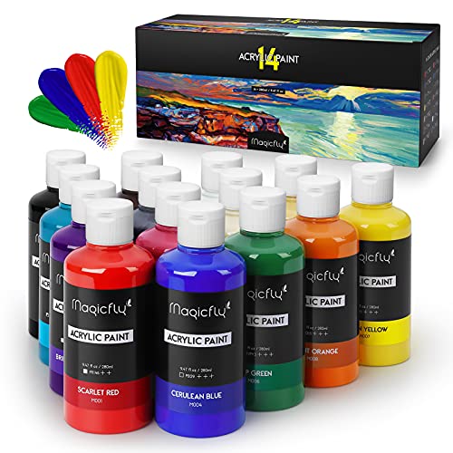 Magicfly Acrylic Paint Set, 14 Vibrant Colors (280ml / 9.47oz Each), Large Bulk Acrylic Paints for Artists & Beginners, Rich Pigment Craft Paint for Canvas, Wood, Ceramic, Fabric - Image 1