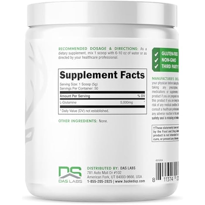 Bucked Up L-Glutamine (5000mg), Essentials (50 Servings, 250 Grams) - Image 3
