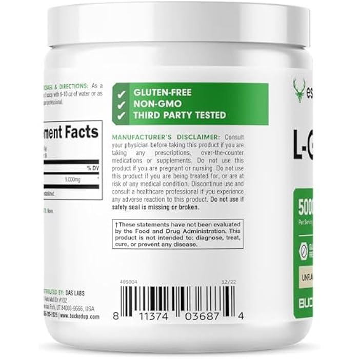 Bucked Up L-Glutamine (5000mg), Essentials (50 Servings, 250 Grams) - Image 4