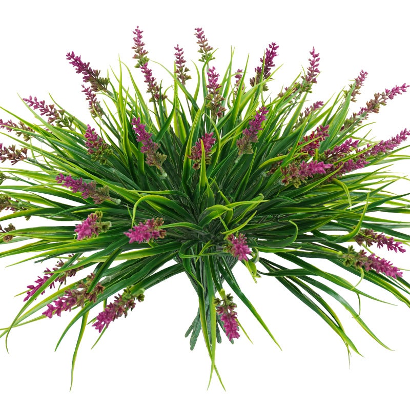 obbsie 12 Bundles Artificial Plants Outdoor 182 UV Resistant Faux Monkey Grass Greenery Stems No Fade Faux Plastic Flowers Shrubs for Home Weddings Garden Porch Front Patio Office Decor Rose Red - Image 2