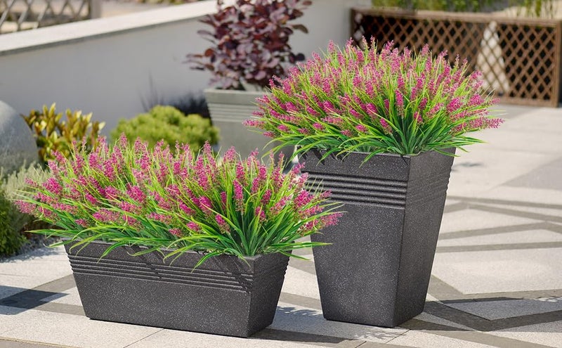 obbsie 12 Bundles Artificial Plants Outdoor 182 UV Resistant Faux Monkey Grass Greenery Stems No Fade Faux Plastic Flowers Shrubs for Home Weddings Garden Porch Front Patio Office Decor Rose Red - Image 3
