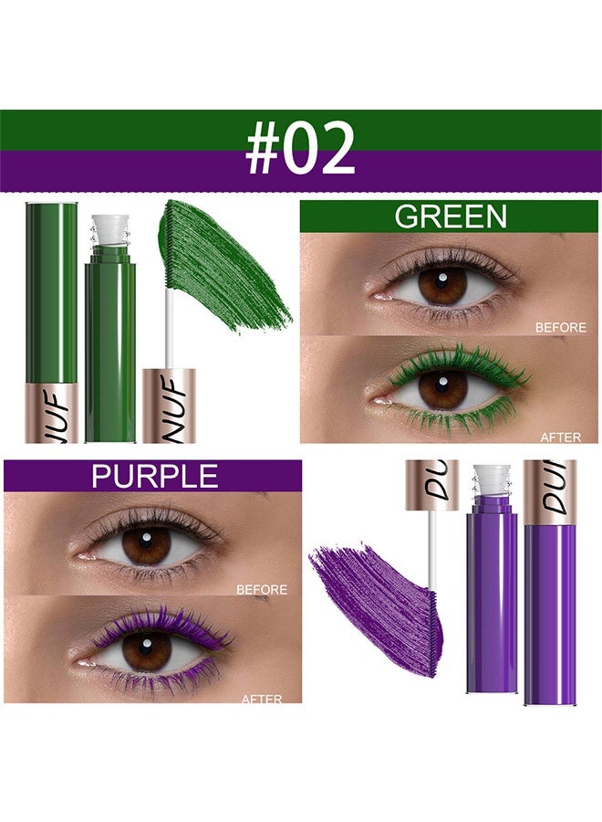 DUNUF Volumizing & Lengthening Mascara,Colored Green Mascara for eyelashes Dual ended Long-Lasting Volumizing Lengthening Purple Mascara, green contacts for eyes Waterproof Eye Makeup for Party Daily Looks 02#-Green & Purple - Image 2