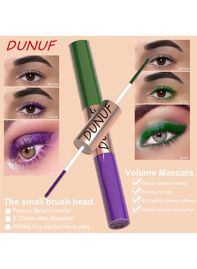 DUNUF Volumizing & Lengthening Mascara,Colored Green Mascara for eyelashes Dual ended Long-Lasting Volumizing Lengthening Purple Mascara, green contacts for eyes Waterproof Eye Makeup for Party Daily Looks 02#-Green & Purple - Image 3