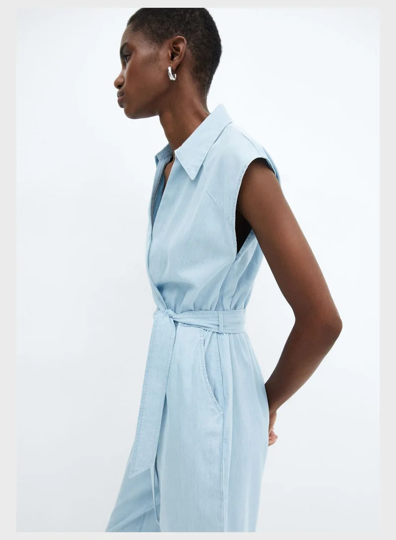 MANGO Belted V-Neck Jumpsuit