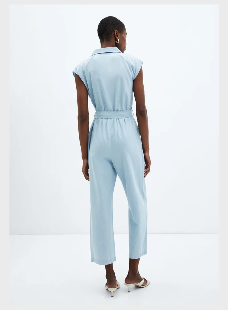 MANGO Belted V-Neck Jumpsuit