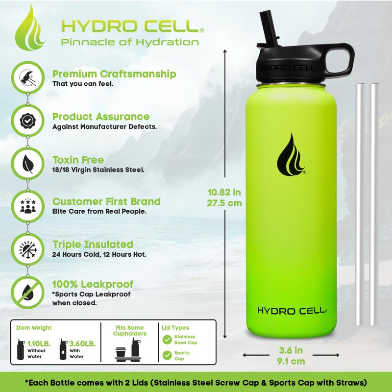 HYDRO CELL Stainless Steel Insulated Water Bottle with Straw - For Cold & Hot Drinks - Metal Vacuum Flask with Screw Cap and Modern Leakproof Sport Thermos for Adults (Neon 40oz) - Image 3