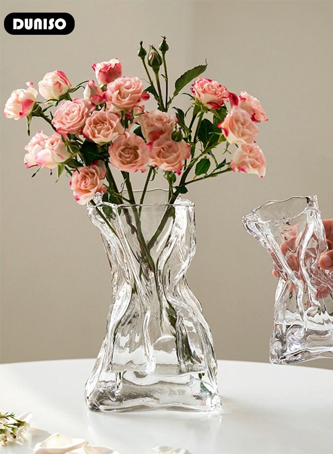 DUNISO Clear Glass Vase,Hydroponic Plant Desktop Ornament,Creative Craft Aesthetic Decorative Small Flower Vase , Metal Geometric Vase for Flowers Rose Home and Office - Image 3