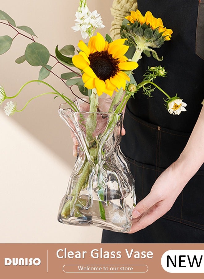 DUNISO Clear Glass Vase,Hydroponic Plant Desktop Ornament,Creative Craft Aesthetic Decorative Small Flower Vase , Metal Geometric Vase for Flowers Rose Home and Office - Image 1