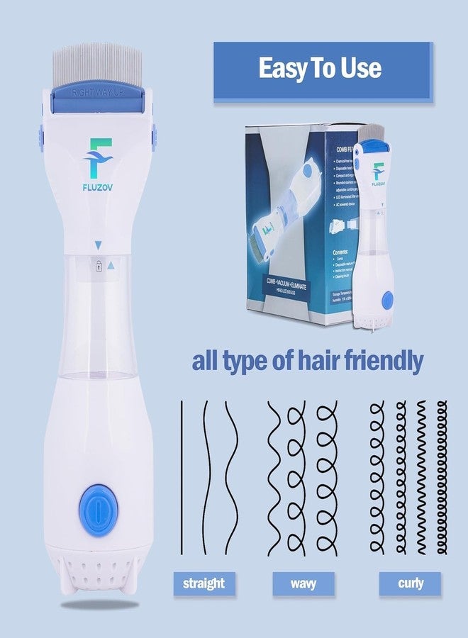 FLUZOV Electric Head Lice Removal Comb - Chemical-Free Nit & Egg Remover Machine - Vacuum Suction Lice Extractor for Kids & Adults - Includes 2 Disposable Capture Filters, White/Blue - Image 4