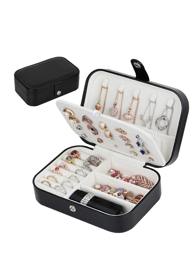 SYOSI Jewelry Box, Travel Jewelry Organizer Cases with Doubel Layer for Women’s Necklace Earrings Rings and Travel Accessories, Black - Image 1