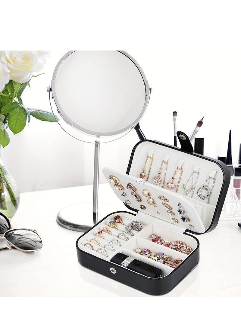 SYOSI Jewelry Box, Travel Jewelry Organizer Cases with Doubel Layer for Women’s Necklace Earrings Rings and Travel Accessories, Black - Image 2