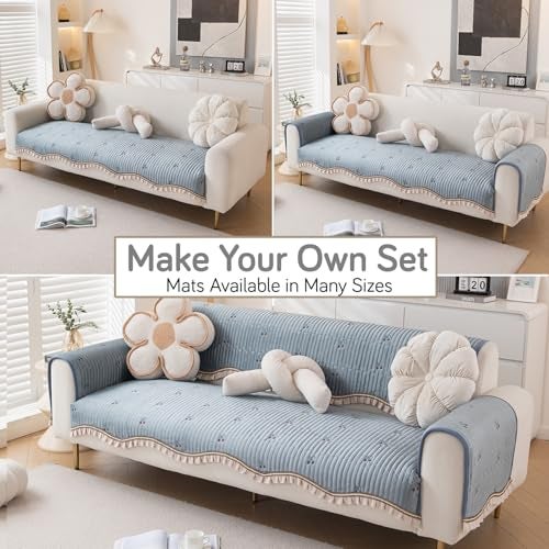 HOKIPO Premium Dutch Velvet Sofa Cover Mat with Frill for 1/2/3 Seater and L Shape Sofa. Make Your Own Sofa Cover Set, Mat Length 90(D) x 160(L) cm, Brook Grey (AR-5738-DGRY) - Image 4