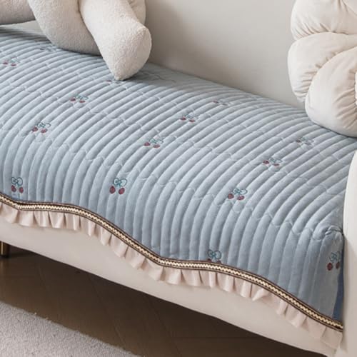 HOKIPO Premium Dutch Velvet Sofa Cover Mat with Frill for 1/2/3 Seater and L Shape Sofa. Make Your Own Sofa Cover Set, Mat Length 90(D) x 160(L) cm, Brook Grey (AR-5738-DGRY) - Image 1