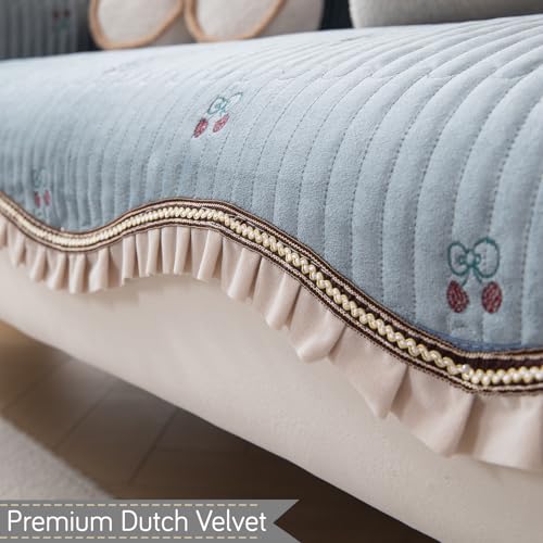 HOKIPO Premium Dutch Velvet Sofa Cover Mat with Frill for 1/2/3 Seater and L Shape Sofa. Make Your Own Sofa Cover Set, Mat Length 90(D) x 160(L) cm, Brook Grey (AR-5738-DGRY) - Image 2