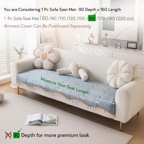 HOKIPO Premium Dutch Velvet Sofa Cover Mat with Frill for 1/2/3 Seater and L Shape Sofa. Make Your Own Sofa Cover Set, Mat Length 90(D) x 160(L) cm, Brook Grey (AR-5738-DGRY) - Image 3