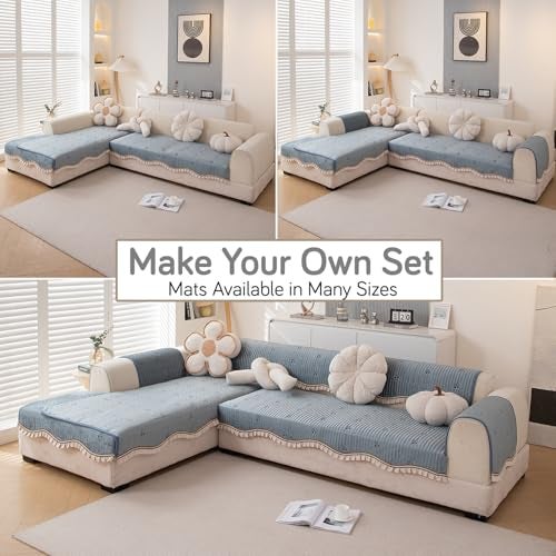 HOKIPO Premium Dutch Velvet Sofa Cover Mat with Frill for 1/2/3 Seater and L Shape Sofa. Make Your Own Sofa Cover Set, Mat Length 90(D) x 160(L) cm, Brook Grey (AR-5738-DGRY) - Image 5