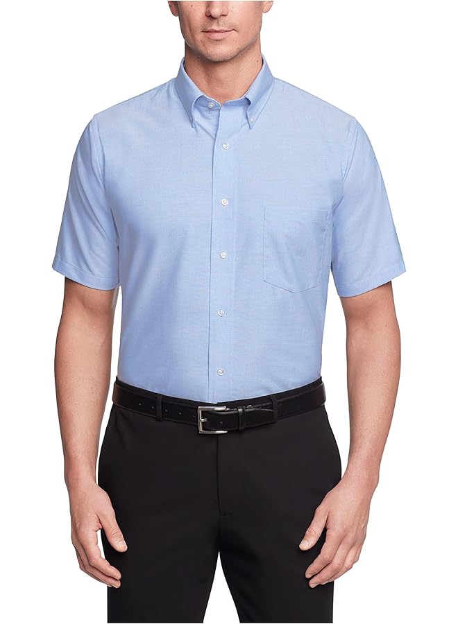فان هيوزن قمصان رسمية رجالية بأكمام قصيرة، أكسفورد، أزرق سادة، رقبة 18.5 بوصة، مقاس XXL - Image 1