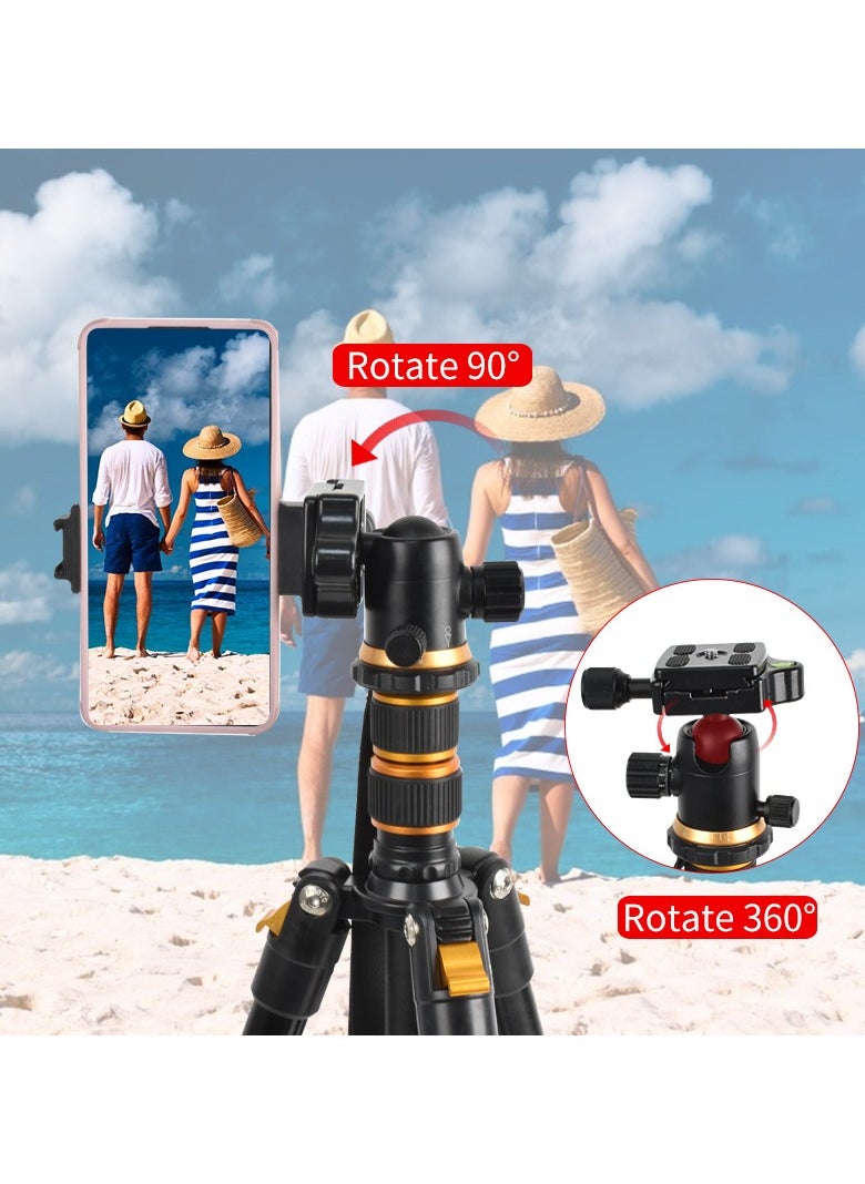 Camera Stand with Bluetooth Remote, Camera Tripod with Detachable Head，Universal Phone Mount, Reinforced Aluminum Tall Tripod for Vlog Live Streaming, Black