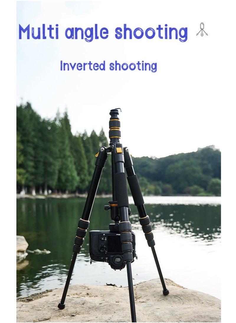 Camera Stand with Bluetooth Remote, Camera Tripod with Detachable Head，Universal Phone Mount, Reinforced Aluminum Tall Tripod for Vlog Live Streaming, Black