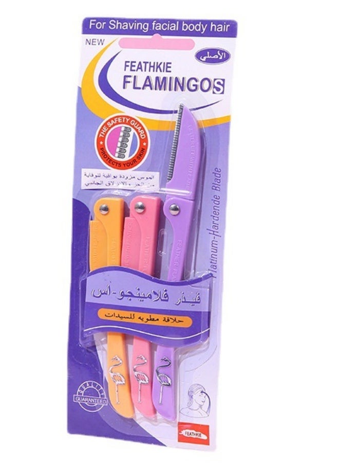 Feather 3-Pack Facial Trimming Razors Color Pink/Yellow/Purple - Image 1