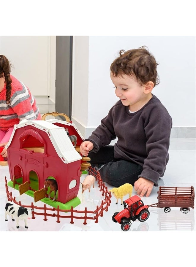 Kimicare Red Barn and Farm Animal Figures Playset, 20Pack Preschool STEM Toys for Kids - Image 1