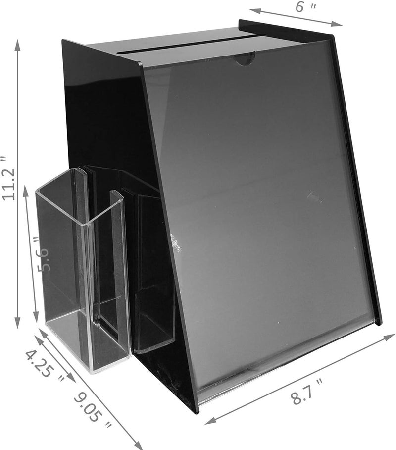 FixtureDisplays 875 x 90 x 110 Acrylic Ballot Box with 85 x 11 Sign Holder Side PocketBlack 19229 - Image 2