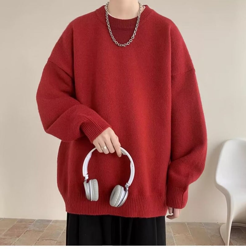 Solid Color Round Neck Sweater for Men and Women,Simple and Loose Fit,New Autumn and Winter Thickened Oversize Knit Sweater,Loose Style