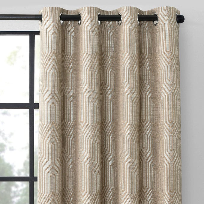 Light Brown and Silvery 100 Blackout Jacquard Geometric Pattern Curtains52 Inch Wide 96 Inch Length 2 Panels Thermal Insulated Noise Reducing AntiRust Grommet Drapes for Bedroom Living Room