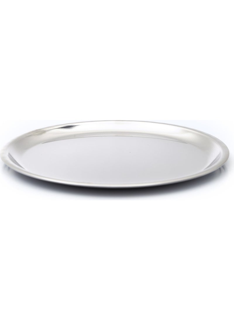 Metallic Steel Serving Plate, Stainless Flat Plate No.6 Geometric Stainless Steel Serving Plate Round
