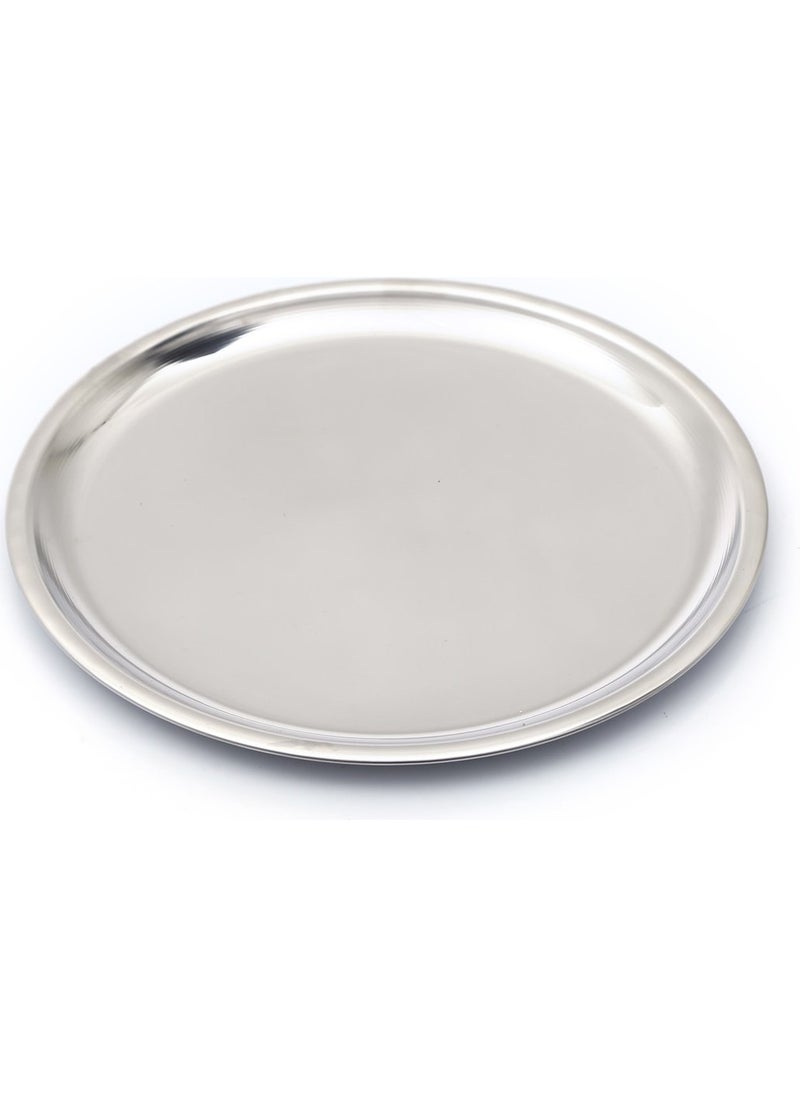 Metallic Steel Serving Plate, Stainless Flat Plate No.6 Geometric Stainless Steel Serving Plate Round
