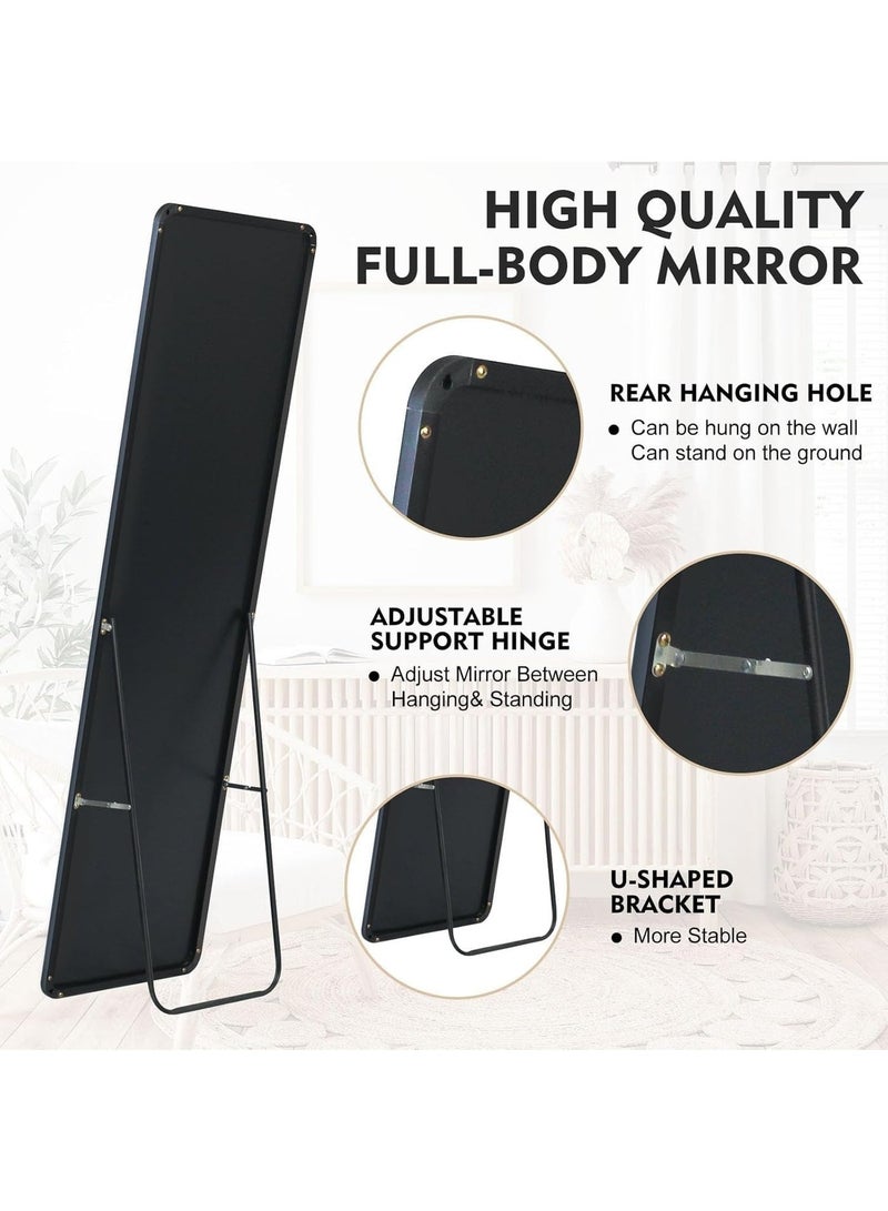 Decorhills Full Length Mirror 152x42cm – Rectangle Full Floor Mirror with Stand, Rounded Corner, Standing & Wall Mounted Dressing Mirror (Black) - Image 4