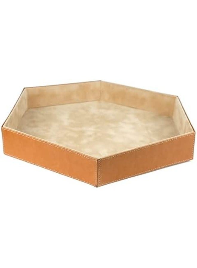 LAMSIT IBDAA Hexagon Leather Tray Stylish Tray Decorative Tray Jewellery Tray Leather Platter Coffee Tray Leather Serve ware Serving Platter
