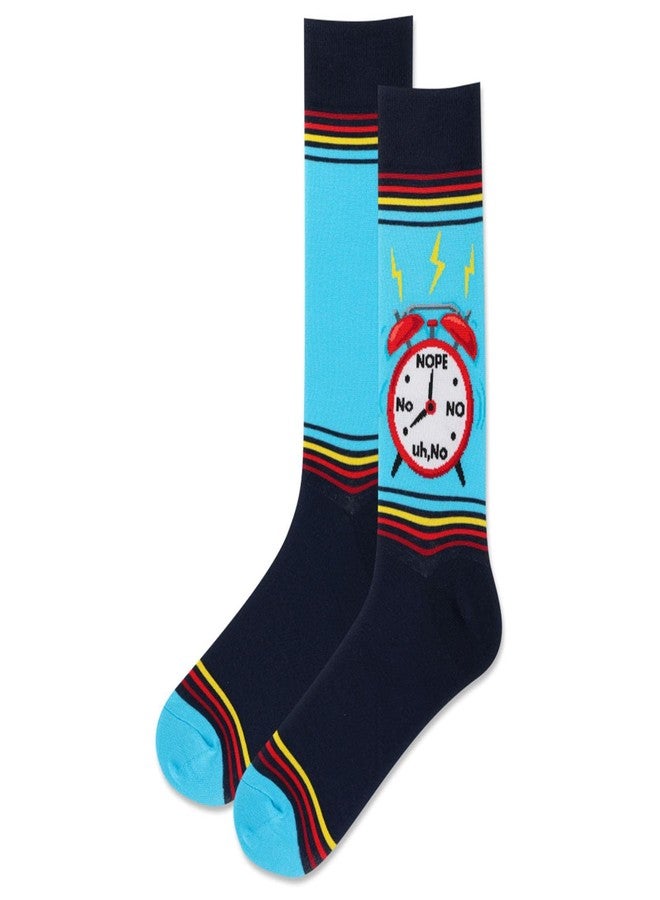 هوت سوكس جوارب هوت سوكس الرجالية الطويلة بتصميم ساعة منبه، عبوة من زوج واحد، لون أزرق داكن، مقاسات الأحذية الرجالية: 6.5-12