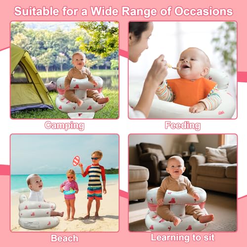 TOSXW Inflatable Baby Seat for Babies 3-36 Months, Baby Chair with Fence & Built in Air Pump, Blow Up Floor Baby Seat with Back Support, Inflatable Baby Chair Sit Me Up for Home, Travel Pink Rabbit Fence - Image 5