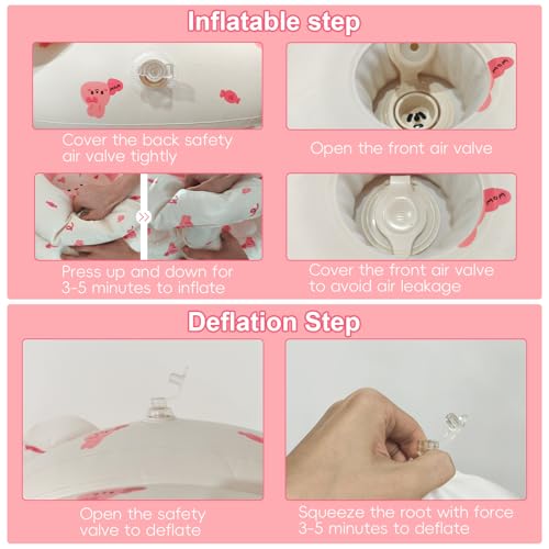 TOSXW Inflatable Baby Seat for Babies 3-36 Months, Baby Chair with Fence & Built in Air Pump, Blow Up Floor Baby Seat with Back Support, Inflatable Baby Chair Sit Me Up for Home, Travel Pink Rabbit Fence - Image 4