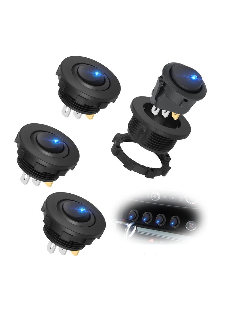 SYOSI 12V Lighted Rocker Switch, 20A Waterproof Round Toggle Switch with Housing and LED Light, SPST ON/OFF Switch for Car Boat Truck (Blue), 4Pcs  - Image 1
