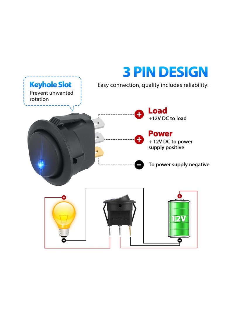SYOSI 12V Lighted Rocker Switch, 20A Waterproof Round Toggle Switch with Housing and LED Light, SPST ON/OFF Switch for Car Boat Truck (Blue), 4Pcs  - Image 4