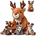 Poen Plush Deer Stuffed Animal Set 16 Inch Cuddly Mommy Deer Plush with 4 Cute Little Plushes in Her Zippered Tummy for Kids Birthday Baby Shower Decor Gift Woodland Party FavorsSitting - Image 2